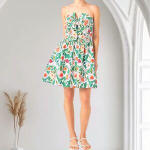 NWT English Factory Coquette Front Tie Green Multi Rose Flower Bustier Dress L
